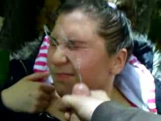 Huge messy facial for my BBW coed right in the public park