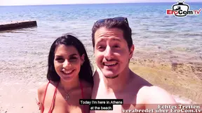 German tourist tows 2 latinas on the beach on vacation