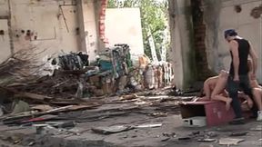Lesbian sex party gets ravaged by studs, raw assfucking in abandoned building chaos