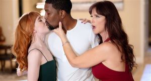 Ebony male screws teen Maddi Collins and MOM Syren DeMer in a 3some