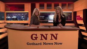 fishnet and garter foursome fuck with three incredibly hot big tit blondes and a goofy jokester