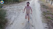 A naked boy runs while wearing a chastity cage