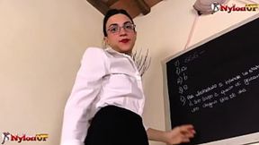 Teaching tart gets dominated by nylon-clad educator's strapping strap-on for nasty JOI pleasure