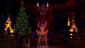 Shapely elf girl rides Santa's candy cane