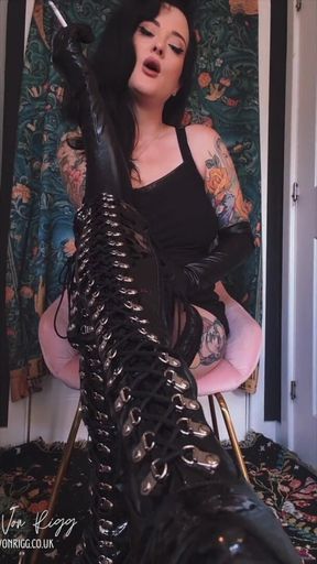 Bound for My Boots: Mistress Has You in Steel Handcuffs While She Smokes and Teases You
