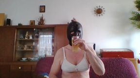 Andreas with Mask and Bra Has Pee and Jerks off