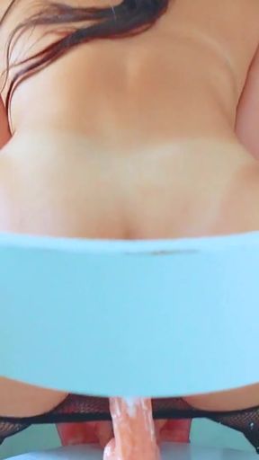 Brazilian Beauty in Fishnets Tights: Wet &amp; Messy Dildo Riding   Clip 1