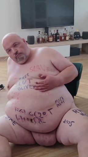 Key moment from "Chubmissive rides Dildo like a fat slut"