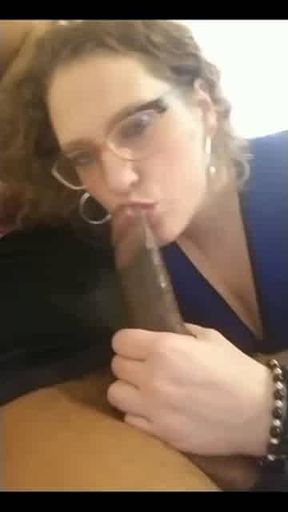 White milf sucks out all of his black sperm on her face.