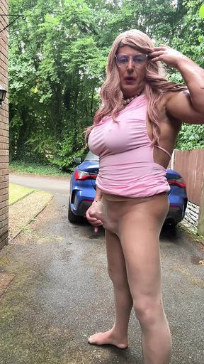 Sexy Crossdresser kellycd2022 in pink dress and seamless pantyhose