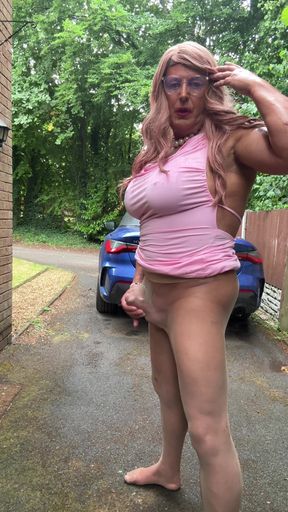 Sexy Crossdresser kellycd2022 in pink dress and seamless pantyhose