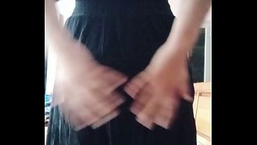 Indian Gay Crossdresser Gaurisissy showing and pressing her big boobs in black dress