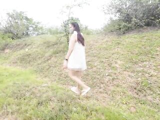 Thai cutie walks and masturbates in the forest Thai Outdoor Public