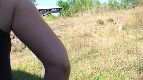 Horny babe rides a huge cock to a mouth cumshot outdoors