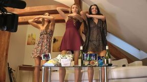 Hot babe friends having fun dancing