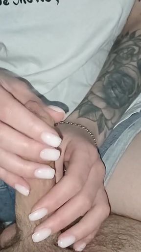 caressing the penis and foreskin before bed   Clip 1