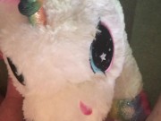 Cumming on my white plushie unicorn
