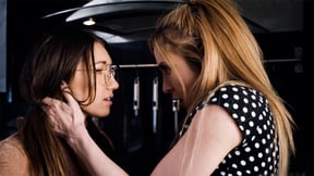 Nerdy lesbian teen manipulates and fucks her MILF stepsisters GF