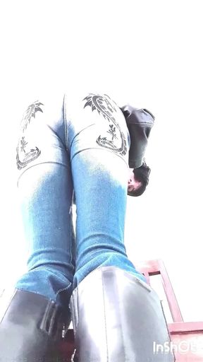 Crossdresser pees into his crazy age Jeans
