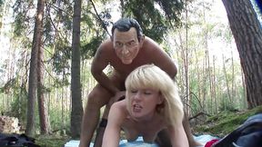 Amazing blonde milf gets anally fucked outdoors