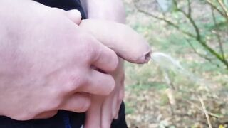 Watch me pee while playing with my filthy dick in public