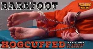 Barefoot Hogcuffed Inmate Kora In Orange Jumpsuit 4K MP4