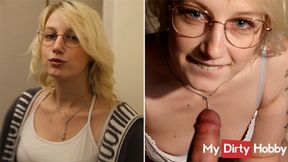German blonde swaps handjob for cumshot