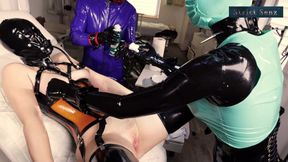 Gagged Bounded Latex Slave Girl Gets a Pussy Shave From Latex Dominatrix