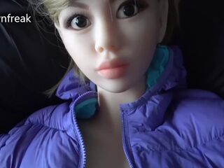 Guy Fucking Elf Sex Doll in Down Jacket on Sleepingbag. Tit Fuck.