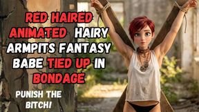 Anime manga hairy redhead babe so sexy she needs to be punished tied to a x frame in BDSM bondage fantasy struggle