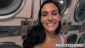 Slutty Jade Greene seduces hung stud in a laundromat for hot sex