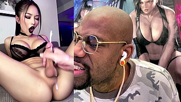 Goth Asian Babe Gets Her Hard Girl Cock Jerked Off Until She Cums All Over, AI Generated