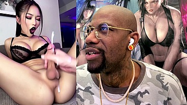 Goth Asian Babe Gets Her Hard Girl Cock Jerked Off Until She Cums All Over, AI Generated