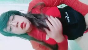 Velma Cosplay Trans Slut Cums Gushing Inside Fake Tits Bounce Wild