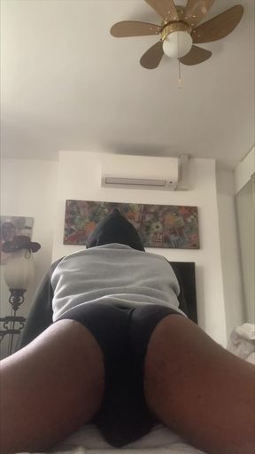 Watch Me Practice Pillow Humping &amp; Twerking From Behind With Cock and Balls Showing Through Underwear