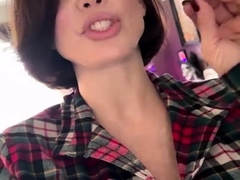 Hot brunette amateur MILF rides hubbys cock