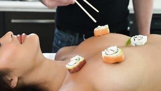 Asian throats and fucks big dick in the kitchen