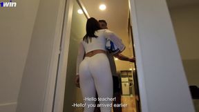 Creampie me hard from behind, coach's massive cock&#x1F346; ravaging my petite body.