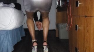 Indian Sissy cd  walking in Stripper High Heels in Motel Room