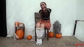 Ball-gagged Rachel Adams Spends Halloween Hogtied Instead O