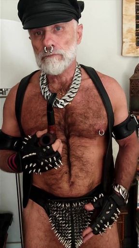 Spiked Leather Gloves and Jockstrap Pipe Smoking