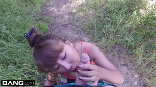 Asian MILF Tiffany Rain is showered in cum after her hike