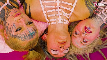 3 Heavily Tattooed girls, 2 guys - BBC & White Cock Orgy Mayhem