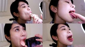 [Premium Edition] Mami Sakurai - Showing inside cute girl's mouth, chewing gummy candys, sucking fingers, licking and sucking human doll, and chewing dried sardines