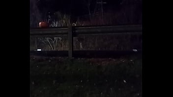 Faced frontwards and jump over railing without pumpkin falling