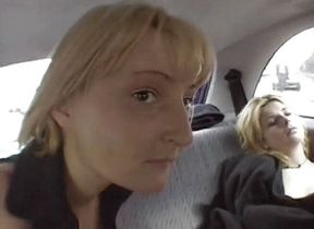 French lez girls having fun in the car