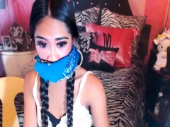 Two shemale jerking their big dick on cam