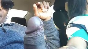 Filipina girlfriend strokes BBC in the car POV