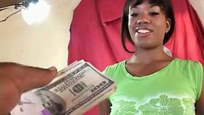 Sexy black chick with well-shaped legs gives head for money