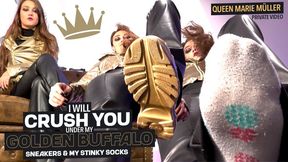 I will crush you under my golden Buffalo sneakers and my smelly socks! ( Private Giantess Fetish Video with Queen Marie Mueller ) - 640p wmv